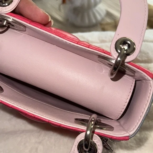 Dior Pink and Gray Mini Quilted Bag with silver Hardware - Picture 14 of 17